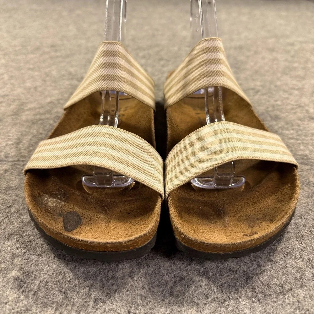 Birkenstock Birki's‎ Sandals Womens 7 38 Beige Striped Slide Cork Comfort Shoes